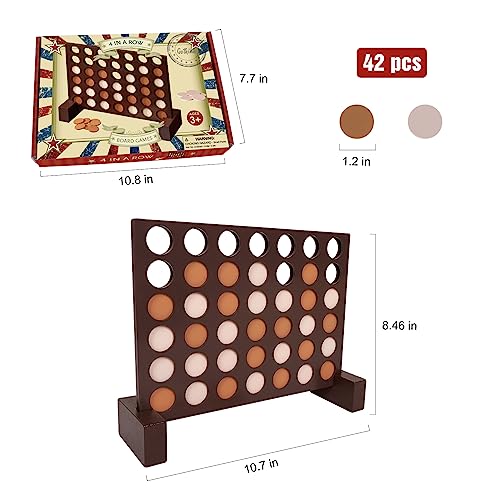 GOTHINK Wooden Four in a Row Game, Classic Strategy Game for Kids and Adults, Perfect for Family Picnics, Camping, Great Travel Game - color: Wooden Standard Four in a Row Game