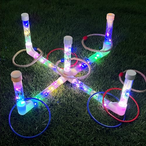 MOLACHI Ring Toss Outdoor Games for Adults and Kids, Glow in the Dark Games as Yard Games for Kids, Glow in the Dark Ring Toss Games with LED Lights, Outdoor Glow Ring Toss for Kid & Adult