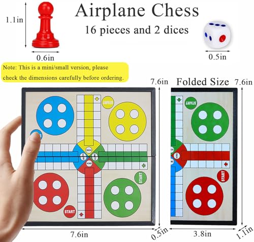 KIDAMI Mini Magnetic Ludo Travel Board Game Set, Folding Design and Light-Weight, Gift for Kids Toddlers (7.64 × 7.64 inches) - color: Ludo