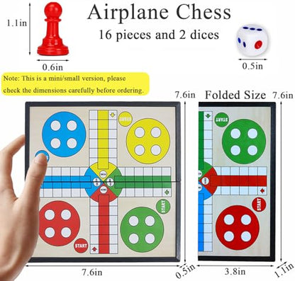 KIDAMI Mini Magnetic Ludo Travel Board Game Set, Folding Design and Light-Weight, Gift for Kids Toddlers (7.64 × 7.64 inches) - color: Ludo