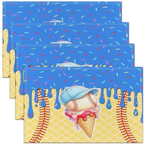 Castle Fairy Ice Cream Drips Kids Placemats Set of 4,Waffle Cake Biscuit Dessert Table Place Mats,Baseball Cap Ball Sport Game Kitchen Decor,Macaron Placemat Kitchen Table Decoration 12"x18" - color: Macaron