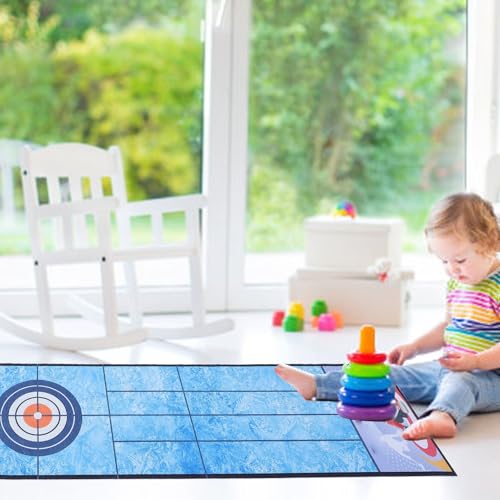 Tabletop Curling Game with Foldable Mat, Portable Party Game Set Desktop Curling Toy for Family Night Travel Office