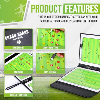 ZPU Dry Erase Coaching Board, Magnetic Coaches Clipboards, Portable Foldable Tactics Board with Dry Erase Marker Pen and Magnets – Basketball, Football, Soccer, Hockey - style: Soccer