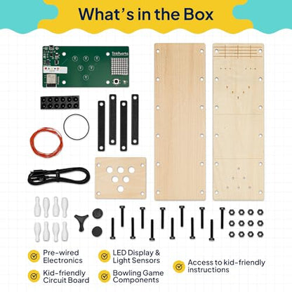 Pushes, Pulls & Pins: Build-Your-Own STEAM Bowling Game – DIY Forces & Motion STEM/STEAM Kit for Kids Ages 6+ | Learn Beginner Coding with Sensors, Lights & Sound | Fun STEM Gift for Boys & Girls