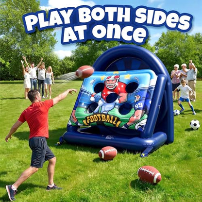 6FT Giant Football Toss & Soccer Dart Board Game, Inflatable 2-Sided Outdoor Yard Game with Pump, Backyard Carnival Party Game for Family
