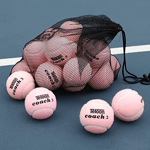 Teloon Pressure Training Tennis Balls-12 or 18 Count-Mesh Carry Bag，4 Colors Available，Pressureless Training Exercise Tennis Balls for Beginners. - color: PINK-18pcs