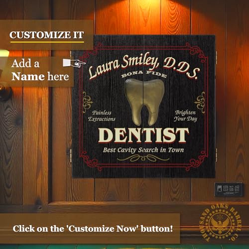 Personalized Dart Board Cabinet Set with 6 Steel Tip Darts, Paper Fibre Dartboard, Chalk & Eraser (21.5 x 21.5 x 2.75") - Occupational Man Cave Dart Boards for Adults - Dentist (408) - style: Dentist Dartboard & Cabinet Set