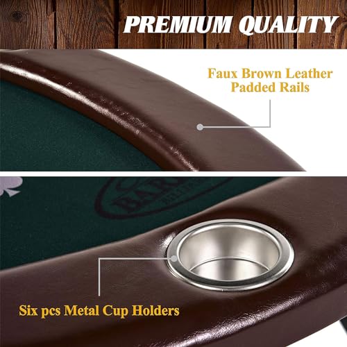 Barrington Poker Multiple Styles Folding Poker Table & Poker Table Top/Dining Table Collection, Durable Padded Rail Tables with Felt Playing Surface, Perfect for Texas Holdem Games - style: 46 In. Round Poker Table (6 Player)