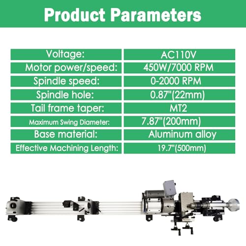 Multi Function Billiard Cue Repair Machine 0.87" Spindle 110V | 450W Motor 0-2000 RPM, 7.87 Inch Max Swing Diameter, 19.7 Inch Machining Length, for Pool Cue Straightening Tipping
