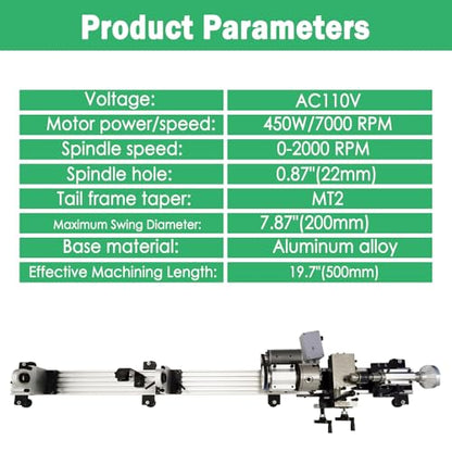 Multi Function Billiard Cue Repair Machine 0.87" Spindle 110V | 450W Motor 0-2000 RPM, 7.87 Inch Max Swing Diameter, 19.7 Inch Machining Length, for Pool Cue Straightening Tipping