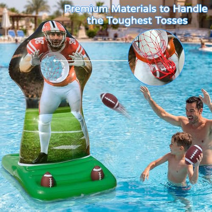 Pool Games Set, Inflatable Football Toss Pool Game, Floating Summer Pool Game for Kids Adults & Teens, Water Toys for Swimming Beach Backyard, Outdoor Family Party Fun Toys Gift for Boys Girls