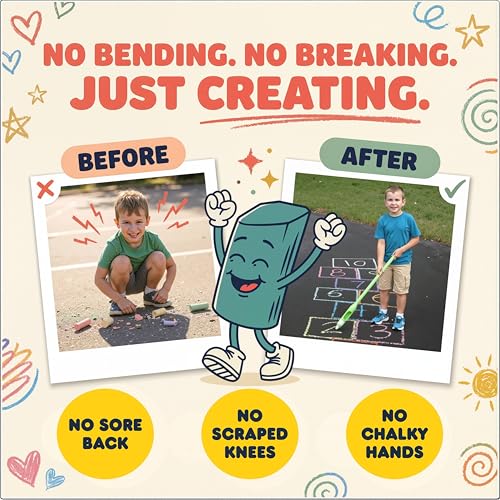 Sidewalk Chalk Holder for Kids and Toddlers – Stand-Up Outdoor Chalk Stick, Adjustable 24-36in Reach, Patented, Includes 2 Chalks | Teal - color: Teal