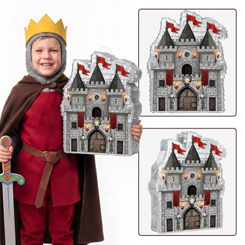 WERNNSAI Medieval Castle Piñata - Medieval Piñata with Blindfold and Bat for Kids Knight Birthday Party Decorations Gothic Castle Vampire Cosplay Halloween Party Supplies - style: Medieval Castle