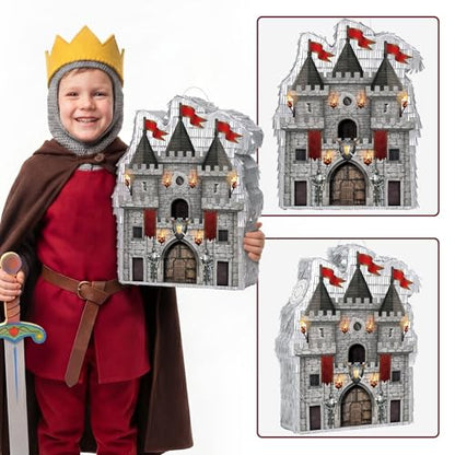 WERNNSAI Medieval Castle Piñata - Medieval Piñata with Blindfold and Bat for Kids Knight Birthday Party Decorations Gothic Castle Vampire Cosplay Halloween Party Supplies - style: Medieval Castle