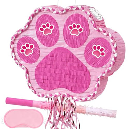 WERNNSAI Pink Dog Paw Piñata - Dog Piñata Pet Theme Party Games Pink Girl Style Puppy Paw Party Decorations Animal Party Supply for Kids Birthday with Blindfold - style: Dog Paw