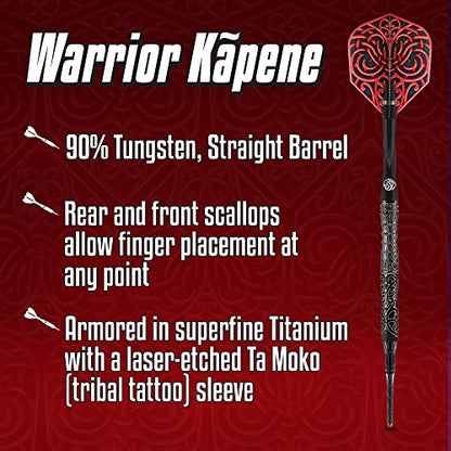 Shot! Darts Soft Tip, Warrior Kapene (18g/20g), 90% Tungsten Barrels, Center Balanced for Maximum Aerodynamics Handcrafted Professional Dart Set and Flights Made in New Zealand, Plastic Tip Bar Darts