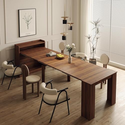 20"-99" Extendable Dining Table with Storage for 2-10 People, Modern Modular Extension Table, Space-Saving Extra Long Folding Dining Table, Multifunctional Conference Meeting Table, Walnut - color: Walnut, style: 20" - 99" (2-10 People)
