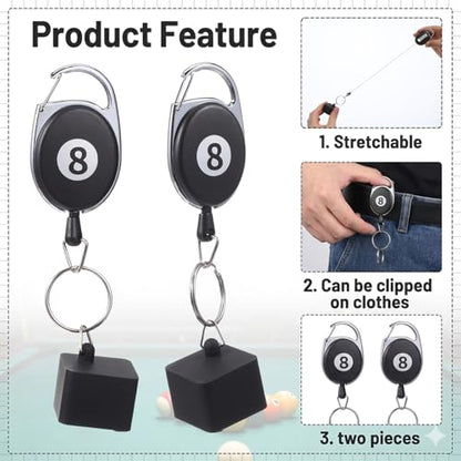 2 Pcs Billiard Chalk Holder, Retractable Cue Chalk Holder with Belt Clip - Billiards Accessories (Black & Silver, Silicone+ABS+Iron)