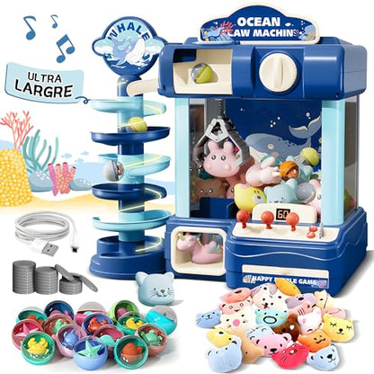 Kids Claw Machine, Arcade Game Toy for Ages 8-13, Candy Vending Toys for Girls and Boys, Electronic Claw Game Machine for Party with Lights Sound, Birthday Gifts for 6 7 9 10 12 Years Old - style: 2-in-1 Large Whale Wonder