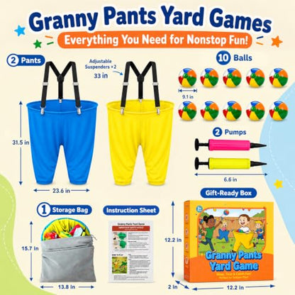 Granny Pants Yard Game for Adults and Kids, Big Pants Ball Catch Game with 2 Giant Pants, Balls, Pumps & Storage Bag, Outdoor Tossing Games for Birthday Party, Backyard Party, Family Reunion - size: Small for Kids-2PCS