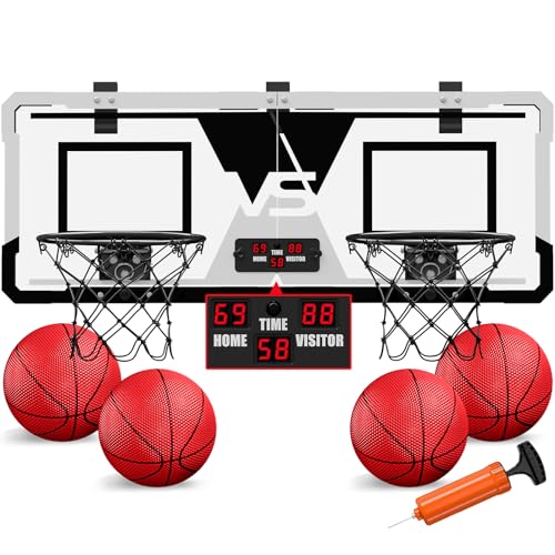 HYES 2 Player Basketball Game, Dual Shot Over The Door Mini Basketball Hoop Indoor, Basketball Toy Gifts for Kids Boys Girls Adults, Suit for Bedroom/Office/Outdoor/Pool - color: Black+white