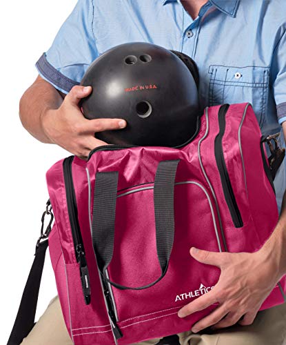 Athletico Bowling Bag for Single Ball - Single Ball Tote Bag With Padded Ball Holder - Fits a Single Pair of Bowling Shoes Up to Mens Size 14 - color: Pink