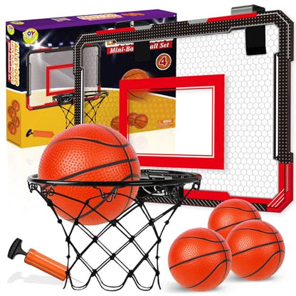 TOY Life Basketball Hoop Over The Door Basketball Hoop Room Office Mini Hoop Basketballs Hoop Indoor Kids Teens Adults Basketball Toy Basketball Goal with 4 Balls - color: Black-Classic