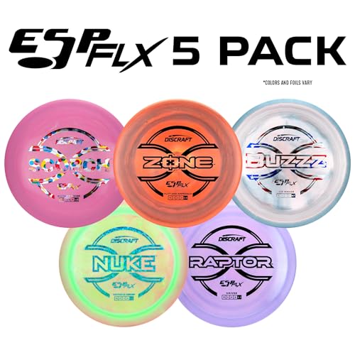 Discraft ESP FLX Winter Overstable Five Pack - Cold Weather Starter Set | Perfect for Men, Women, & Kids | Including Zone, Buzzz, Scorch, Nuke, Raptor