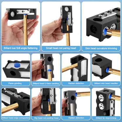 11 in 1 Billiards Pool Cue Tip Shaper, Portable Pool Cue Tips Repair Kit Pool Cue Tip Tool Professional Cue Stick Tool Kit for Replacement and Shaping Cue Tips