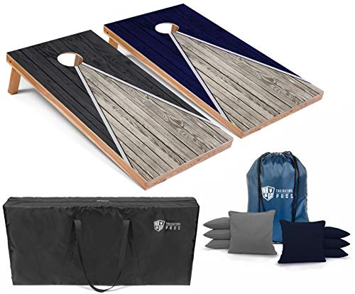 Tailgating Pros Lightweight Pyramid Design Cornhole Board Set w/Bean Bags and Carrying Case - 4'x2' Regulation Cornhole Game - color: Grey/Navy