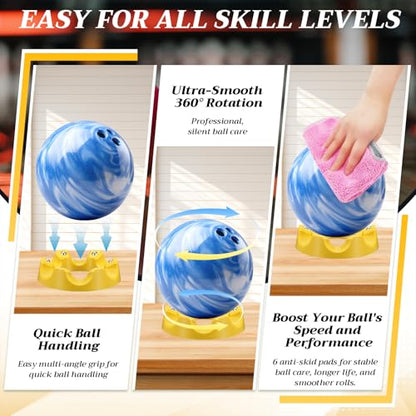Yookeer Bowling Ball Spinner Stand, 360° Smooth Rotating Ball Cup Holder with Easy Multi-Angle Grip, Universal Bowling Accessories for Optimal Performance, Cleaning & Polishing - color: Yellow