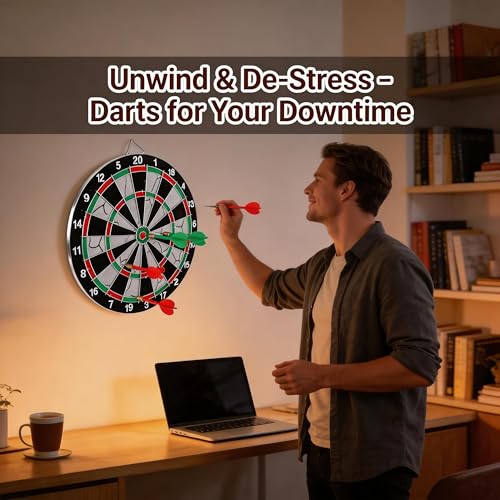 11.42" Double Sided Dartboard Flocking Surface Set with 4 Steel Tip Darts 6g for Family Party/Room/Bar/Garage