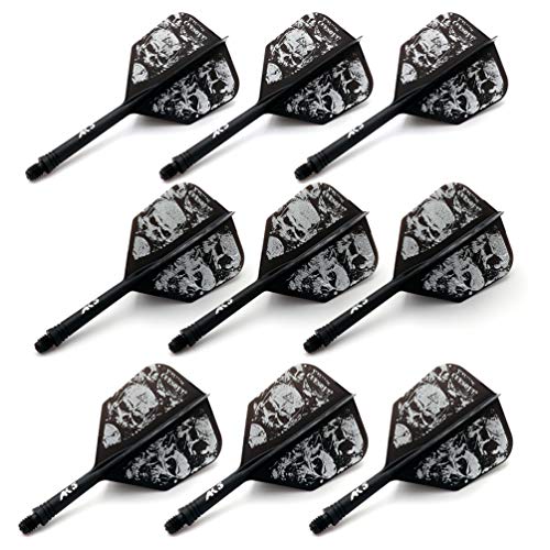 CUESOUL 3 Sets Integrated Dart Shaft and Flights,Dart Shaft Length 21mm/28mm/33mm - color: Shaft Length 21mm+28mm+33mm-Big Wing Shape-White Skull