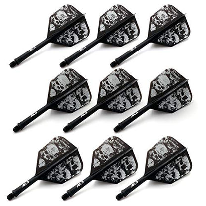 CUESOUL 3 Sets Integrated Dart Shaft and Flights,Dart Shaft Length 21mm/28mm/33mm - color: Shaft Length 21mm+28mm+33mm-Big Wing Shape-White Skull