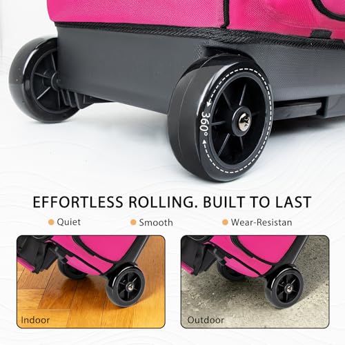 Goloni Double Roller 2 Ball Bowling Bag with Separate Shoe Compartment,2 Ball Bowling Bag with Wheels,Retractable Handle Extends to 40" - color: Rose