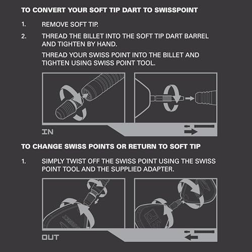 Target Darts Soft Tip to Swiss Point Dart Conversion Set, Black/Silver – Soft Tip Dart Points Converter Tool, Repointing Soft Tip to Steel Tips 2BA Thread – Tungsten Billet Tips, Swiss Point Tool - color: Black