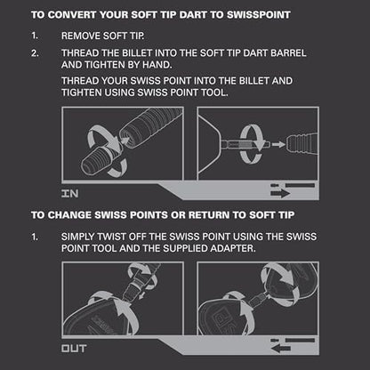 Target Darts Soft Tip to Swiss Point Dart Conversion Set, Black/Silver – Soft Tip Dart Points Converter Tool, Repointing Soft Tip to Steel Tips 2BA Thread – Tungsten Billet Tips, Swiss Point Tool - color: Other