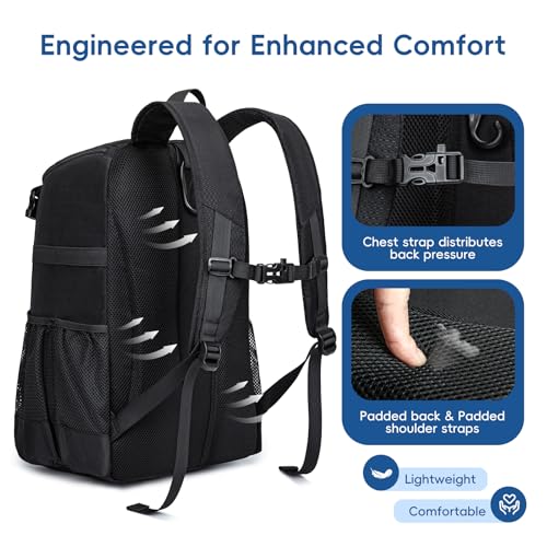 KAVIGOR Baseball Bag for Youth and Adult, Softball Backpack 40L Large Capacity, Bat Backpack with Shoes Compartment and Hidden Helmet Holder - color: Black