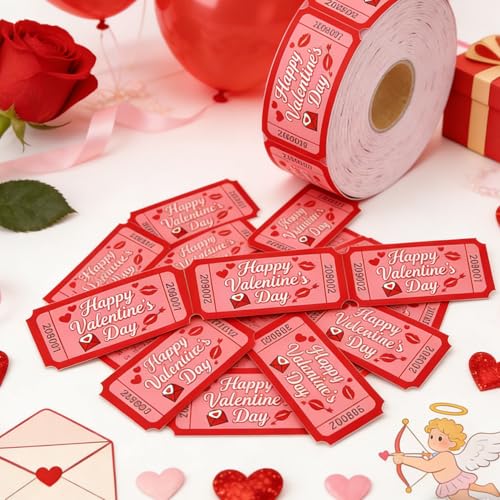 1000 Pcs Valentine Raffle Tickets Roll Red Romantic Heart Carnival Raffle Tickets with Unique Numbered Games Door Drink Prizes Tickets for Events Wedding Anniversary Party Favors Supplies - color: Valentine Raffle Tickets-red