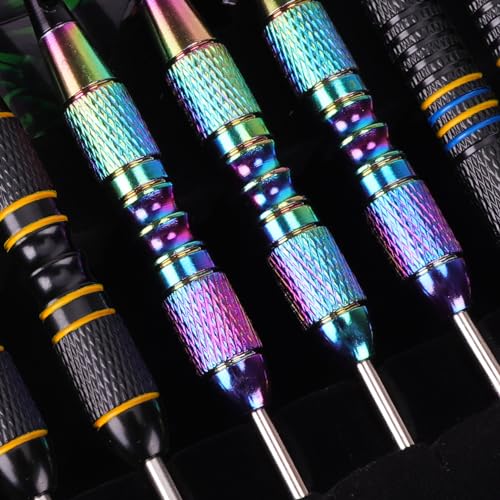 Turnart Darts Metal Tip Set - Steel Tip Darts Darts Set Professional Metal Darts 12 pcs 22/24 Grams Pro Dart Set with Stylish Case Aluminum Shafts Extra 9 Flights - color: Purple / Black