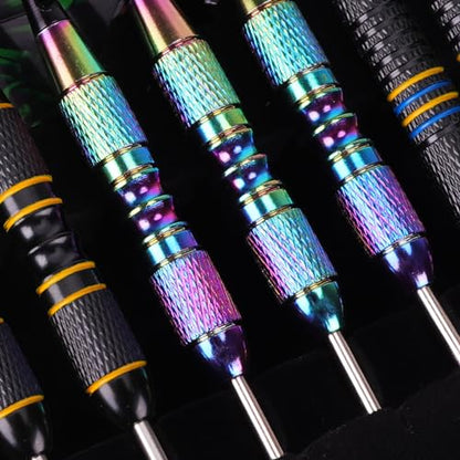 Turnart Darts Metal Tip Set - Steel Tip Darts Darts Set Professional Metal Darts 12 pcs 22/24 Grams Pro Dart Set with Stylish Case Aluminum Shafts Extra 9 Flights - color: Purple / Black