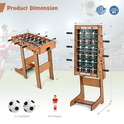 GYMAX Folding Foosball Table, Freestanding Soccer Game Table with 2 Balls for Family, Home, Game Room Teens Adult - style: Natural,27 inch