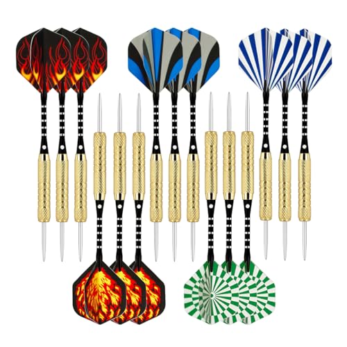 15 Pack Steel Tip Darts 18 Grams, Professional Darts Metal Tip Set with Aluminum Shafts, Standard Flights, Rubber O'Rings and Extra Dart Sharpener