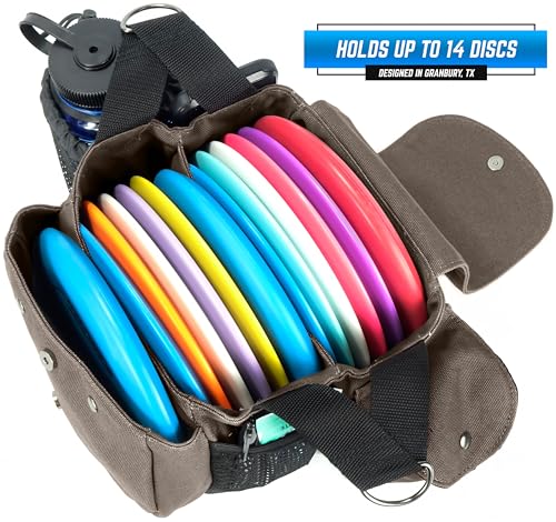 Rogue Iron Disc Golf Satchel Bag- Sling Tote Bag for Frisbee Golf - Holds Up to 14 Discs, Large 32oz Water Bottle, and Accessories V2 (14 Disc Gray)