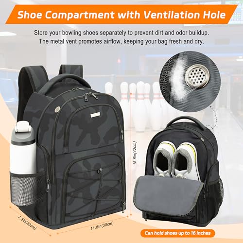 Bowling Ball Backpack with Shoe Compartment, Single Ball Bag for Men & Women, Protective Ball Holder & Ventilated Shoe Storage, Multi-Pocket Bowling Gear Bag for League & Casual Bowlers - color: Dk Green