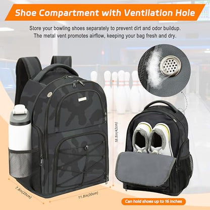 Bowling Ball Backpack with Shoe Compartment, Single Ball Bag for Men & Women, Protective Ball Holder & Ventilated Shoe Storage, Multi-Pocket Bowling Gear Bag for League & Casual Bowlers - color: Dk Green
