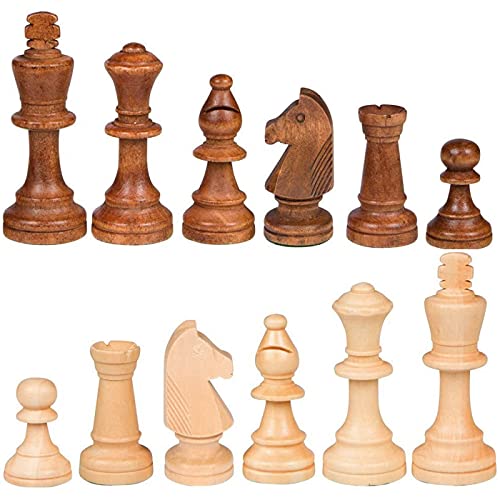 2 in 1 Chess Pieces Wood Chess Pieces + Checker Pieces Without Board (3.5 inches)