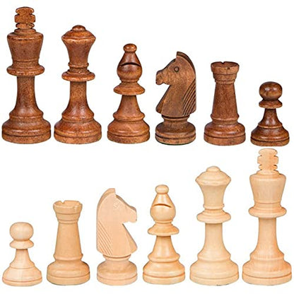 2 in 1 Chess Pieces Wood Chess Pieces + Checker Pieces Without Board (3.5 inches)