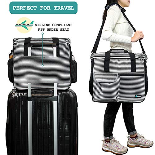 PetAmi Dog Travel Bag Organizer, Pet Travel Kit with 2 Food Containers & 2 Collapsible Dog Bowls, Pet Supplies Tote with Luggage Sleeve, Weekend Road Trip Camping Essentials, Stripe Black, Large - color: Stripe Black, size: 15.5"L x 9.5"W x 14.0"H