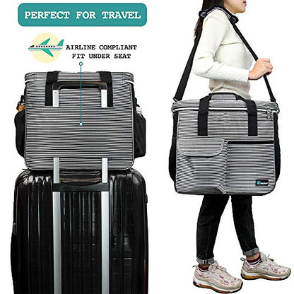PetAmi Dog Travel Bag Organizer, Pet Travel Kit with 2 Food Containers & 2 Collapsible Dog Bowls, Pet Supplies Tote with Luggage Sleeve, Weekend Road Trip Camping Essentials, Stripe Black, Large - color: Stripe Black, size: 15.5"L x 9.5"W x 14.0"H